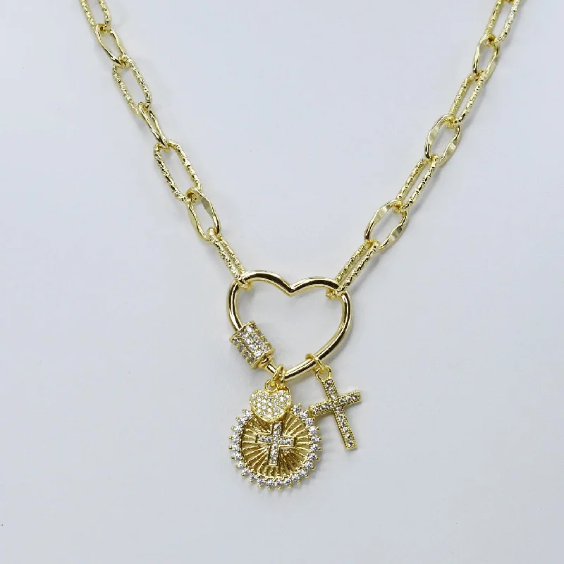 women statement chain necklaces -Heart of Faith Gold Necklace N65