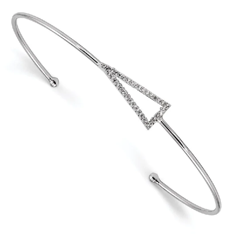 women trendy bangles and bracelets -925 Sterling Silver Rhodium-plated Cubic Zirconia Triangle Cuff Bangle Bracelet