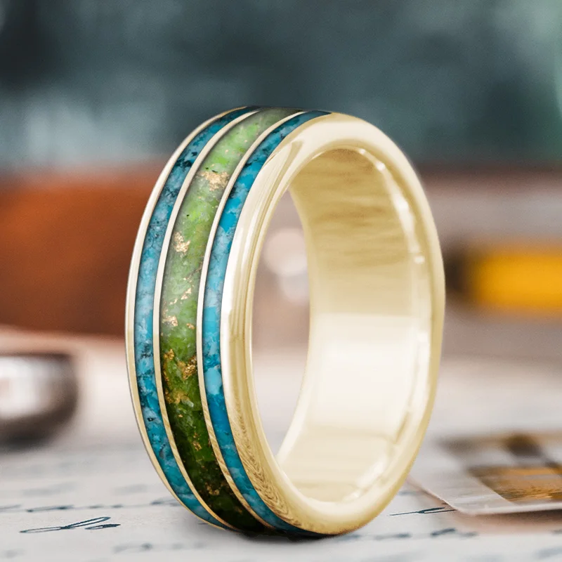 women vintage wedding rings -Custom Design - 3-Inlay Wide Center Ring 3gwR5b5lxOxqGJUYhUq7bUmU