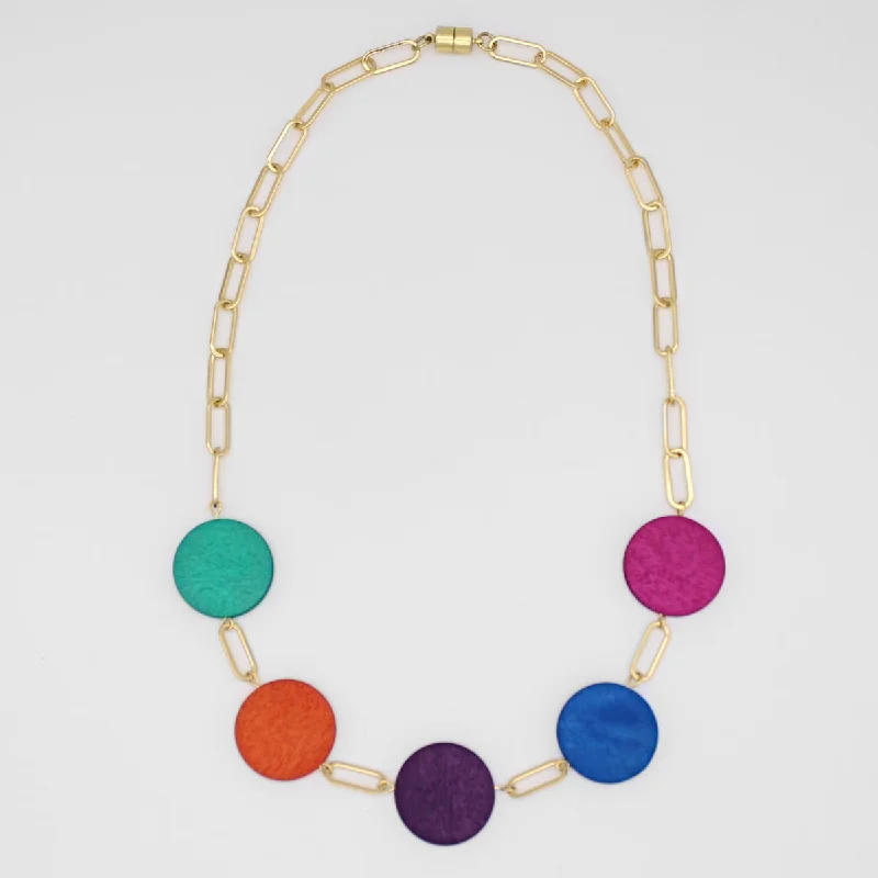 women gemstone chain necklaces -Multi Color Chain Link Ora Necklace