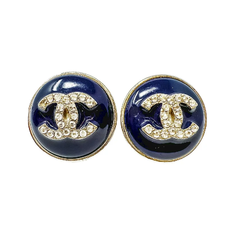 women square earrings -Chanel Round Enamel Stud Earrings with Interlocking CC with Crystal