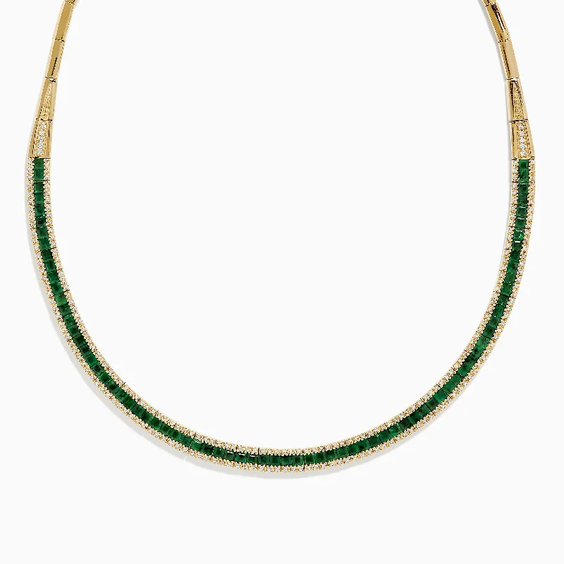 women star-shaped necklaces -Brasilica 14K Yellow Gold Emerald and Diamond Necklace