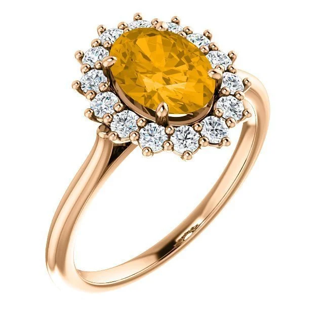 women oversized engagement rings -14KT GOLD 1.20 CT CITRINE & 3/8 CTW DIAMOND OVAL HALO RING