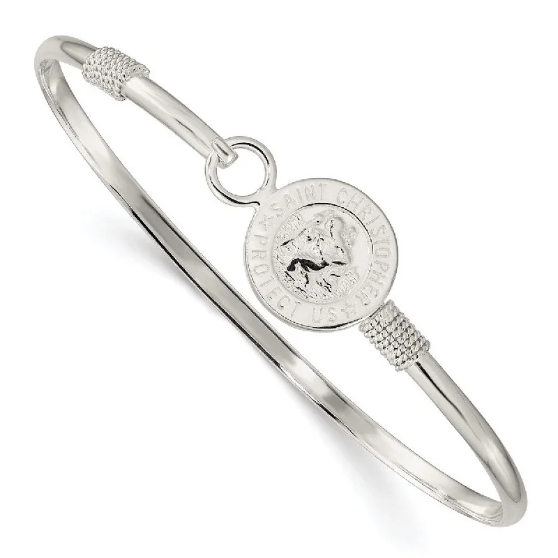 Affordable bangles and bracelets for women -Curata 925 Sterling Silver 7" Saint Christopher Medal Hook Bangle Bracelet