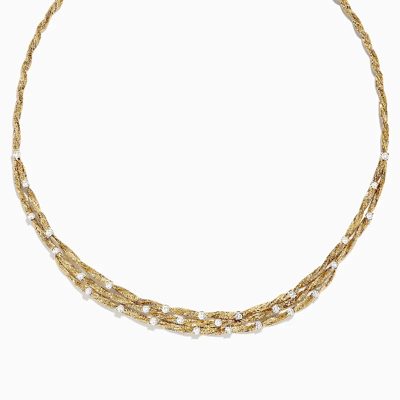 women pearl necklaces -D'Oro 14K Textured Yellow Gold Diamond Collar Necklace, 1.68 TCW