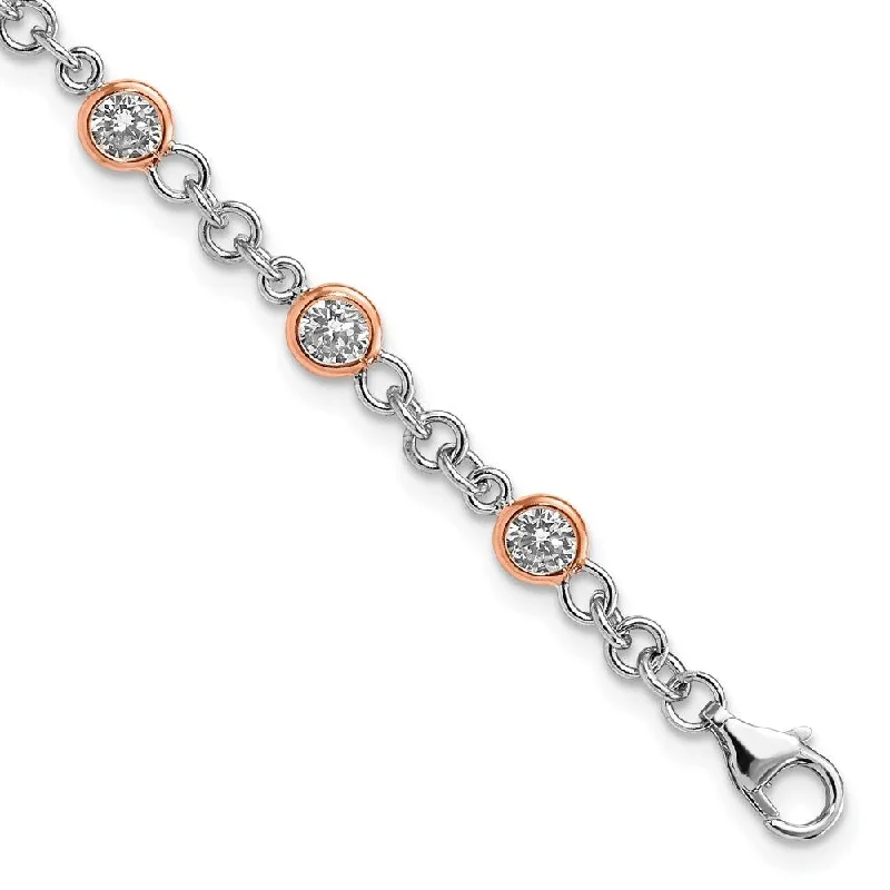 women multi-strand bangles and bracelets -925 Sterling Silver Cheryl M Rose Gold-plated Cubic Zirconia Station Bracelet, 7.25"