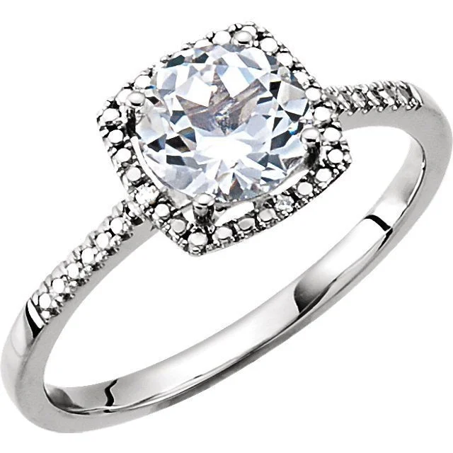 women gemstone engagement rings -STERLING SILVER 1.85 CT CREATED WHITE SAPPHIRE & .01 CTW DIAMOND HALO RING