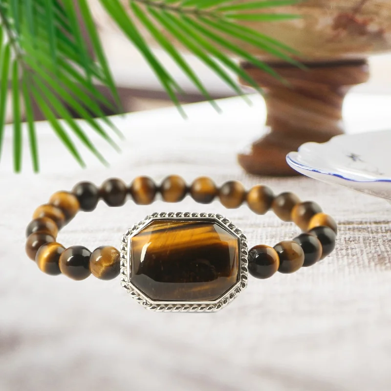 women vintage bangles and bracelets -V3 Jewelry Sterling Silver Tiger Eye Bead Stretch Bracelet Gift for Her