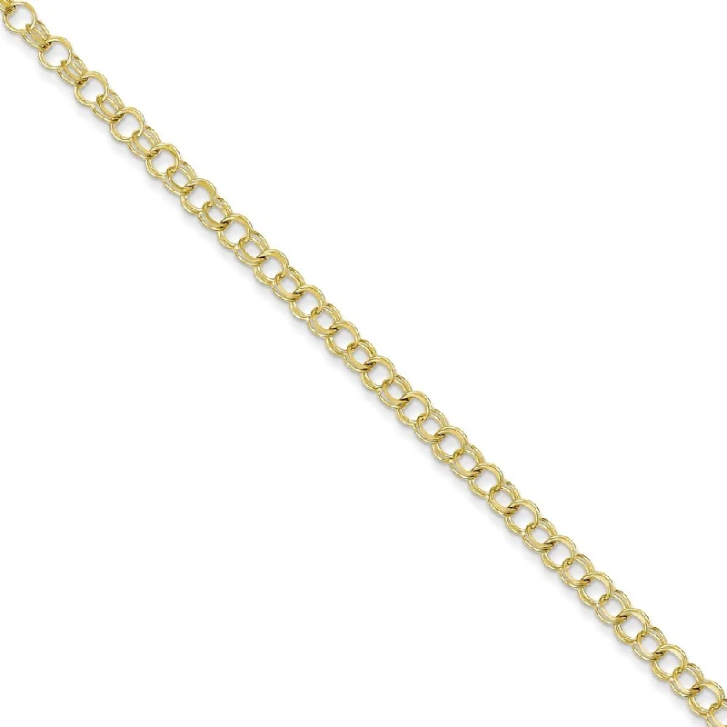 women silver bangles and bracelets -10k Yellow Gold Solid Double Link Charm Bracelet, 7" (W-4.5mm)