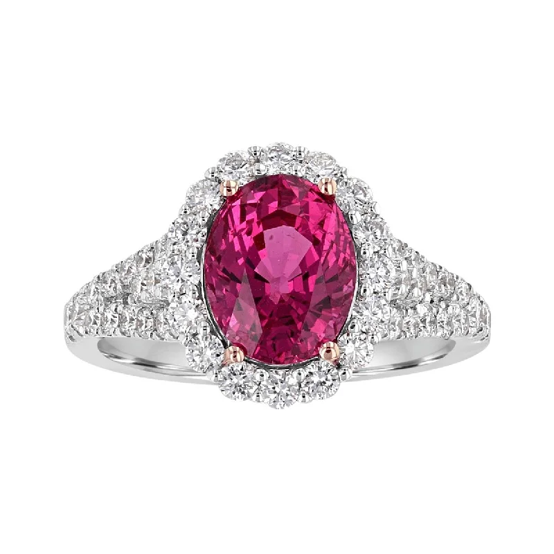 women trendy engagement rings -JULEVE 2.80 CT SPINEL & .83 CTW DIAMOND OVAL HALO RING