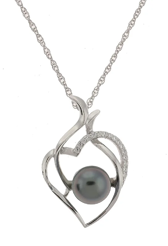 women rose gold necklaces -Leaf-Heart Tahitian Pearl Necklace (SKU: 192633)