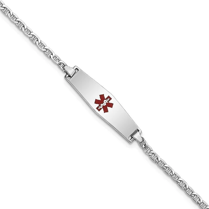 Diamond bangles and bracelets for women -14k White Gold 5.5mm Medical Semi-Solid Soft Diamond Shape Enamel Anchor Link ID Bracelet, 6"