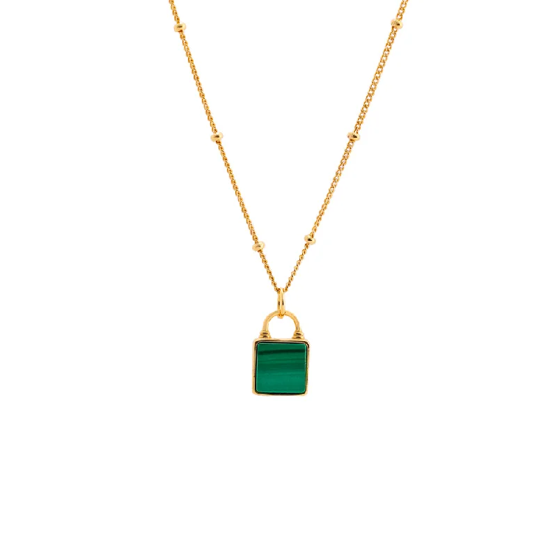 women gemstone pendant necklaces -Malachite Lock Pendant Necklace