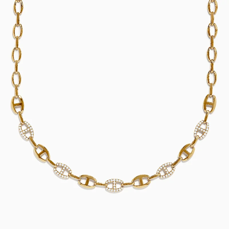 women dainty necklaces -D'Oro 14K Yellow Gold Diamond Anchor Chain Necklace