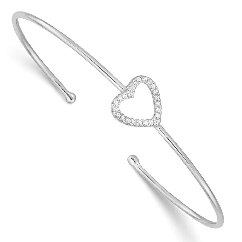 women beaded charm bangles and bracelets -925 Sterling Silver Rhodium-plated Cubic Zirconia Heart Cuff Bangle Bracelet