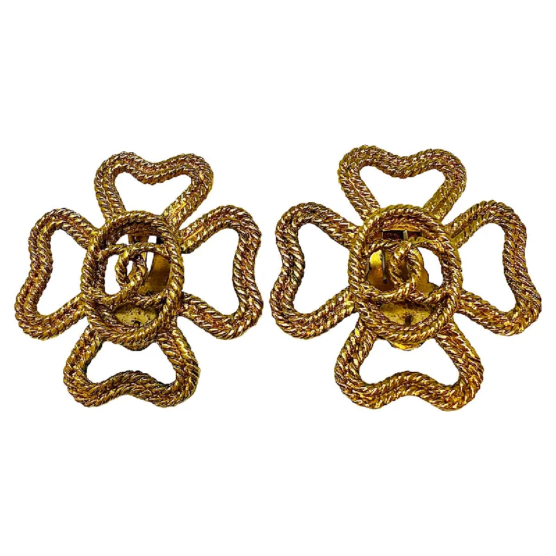 Pearl earrings for women -Chanel 2008 Gold-tone Open Camillia CC Clip-on Earrings