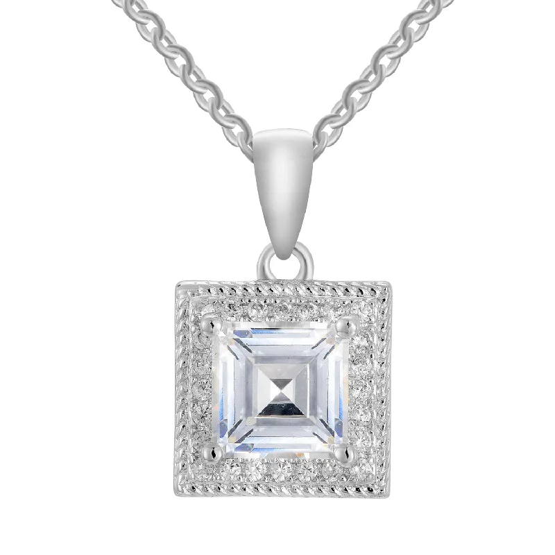 women classic gold necklaces -Rebecca 18k White Gold Plated Silver Necklace with Princess Cut Simulated Diamond Crystals