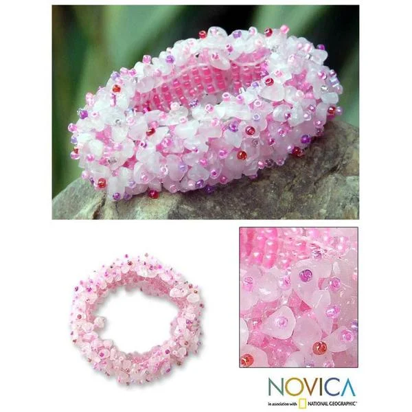 women geometric bangles and bracelets -Handmade 'Perfect in Pink' Rose Quartz Stretch Bracelet (Thailand)