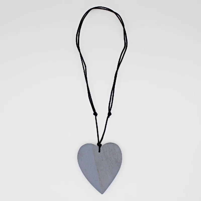 Affordable necklaces for women -Gray Gabi Heart Wood Necklace