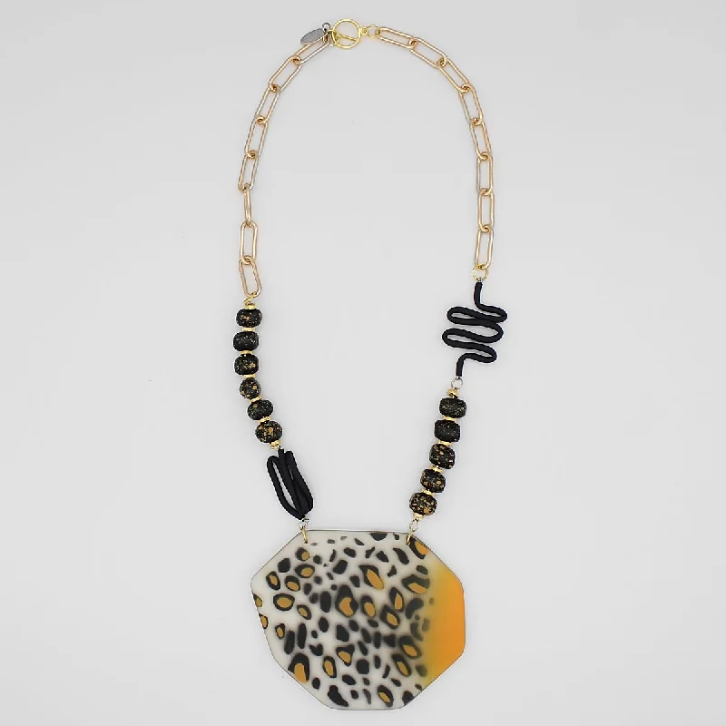 women layered gemstone necklaces -Yellow and Black Leopard Pendant Necklace