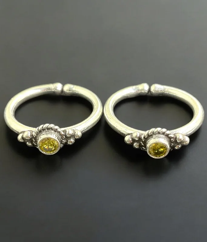 women customized engagement rings -The Yakshi Silver Gemstone Toe-Rings (Yellow)