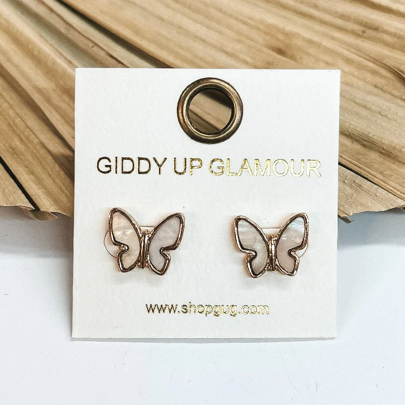 women crescent moon earrings -Mother of Pearl Gold Butterfly Stud Earrings