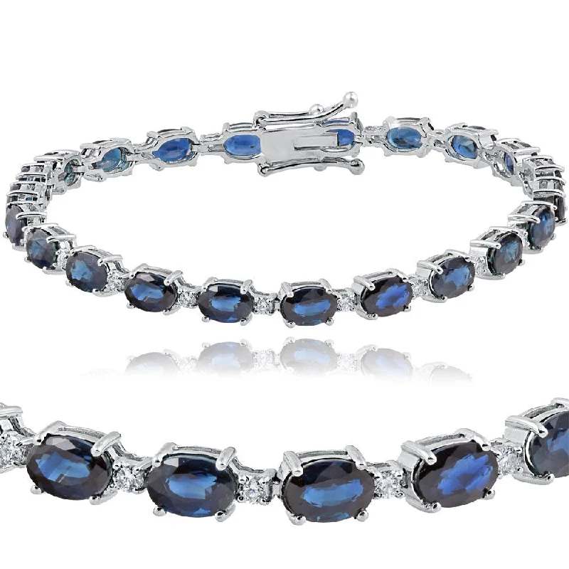 women birthstone bangles and bracelets -18K White Gold 13 3/8ct Blue Sapphire & Diamond 7" Tennis Bracelet (F-G,SI1-SI2)