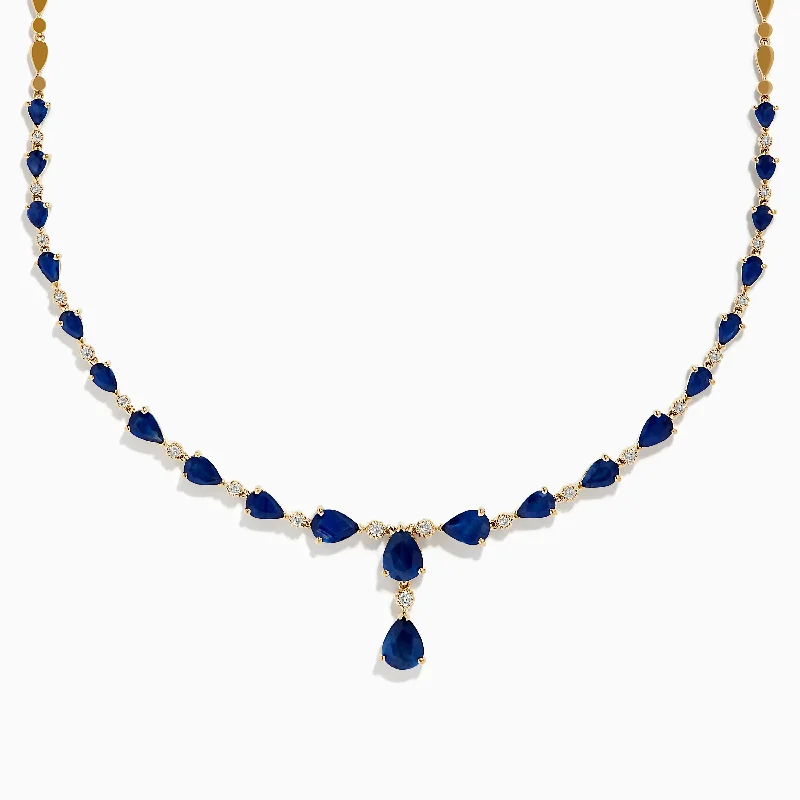 women necklace with initials -Royale Bleu 14K Yellow Gold Blue Sapphire and Diamond Necklace