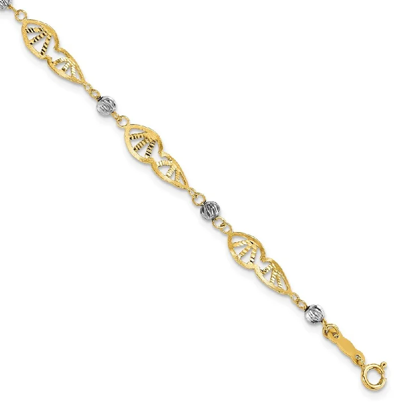 women beaded bangles and bracelets -14k Two Tone Fancy Link Diamond-Cut Bracelet, 7" (W-5.25mm)