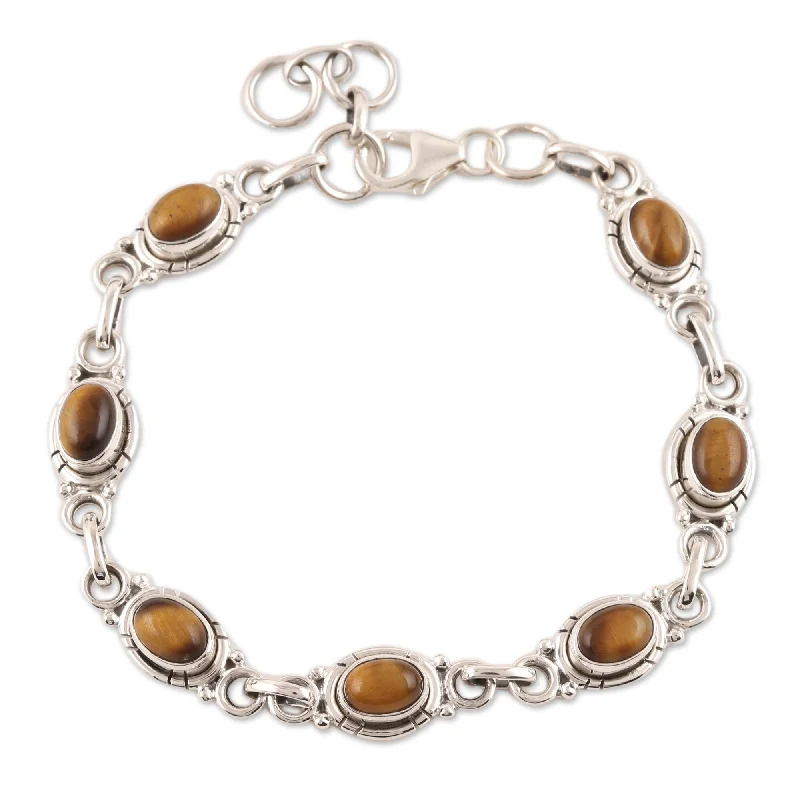 women sterling silver bangles and bracelets -Novica Handmade Exotic Earth Tiger'S Eye Link Bracelet