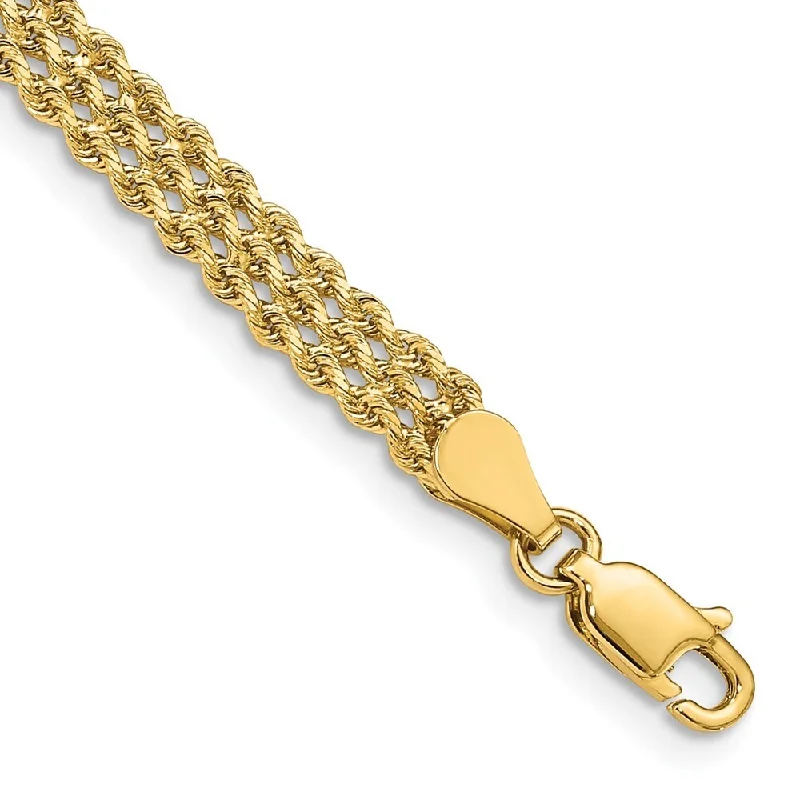 women luxury bangles and bracelets -14k Yellow Gold 4.5mm Wide Triple Strand Rope Bracelet, 7"