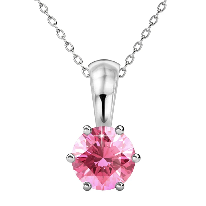 women charm necklaces -October Birthstone Pink Tourmaline Necklace 18k White Gold Plated Solitaire Necklace with 1CT Swarovski Crystal