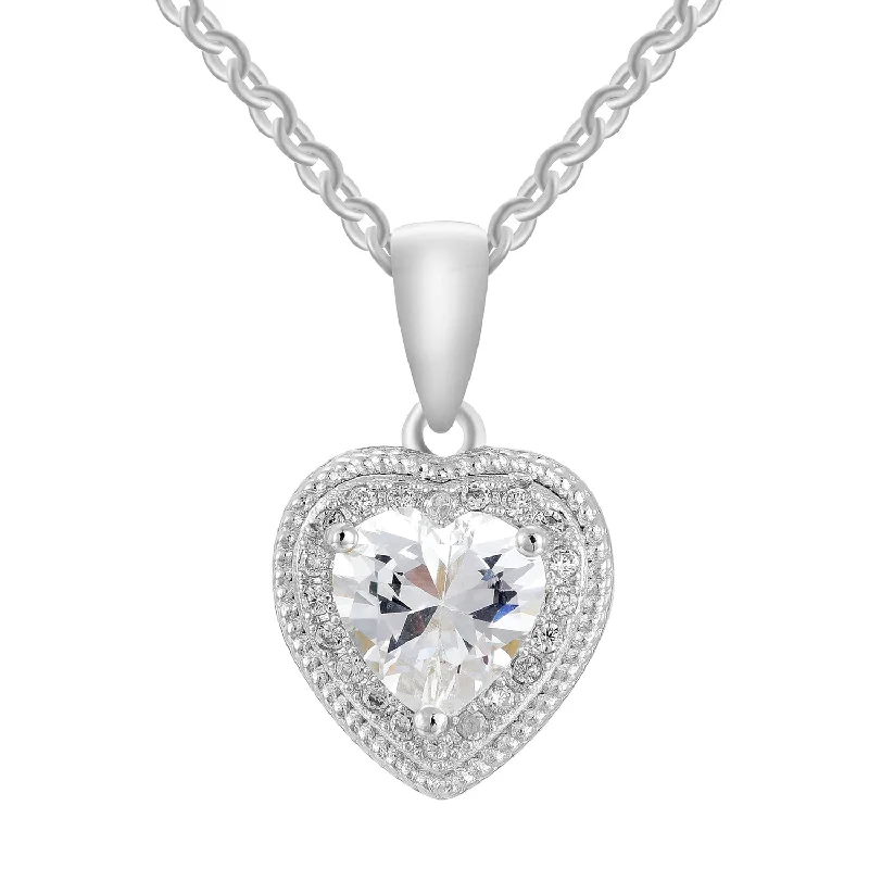 women pearl and diamond necklaces -Coraline 18k White Gold Plated Heart Pendant Necklace with Simulated Diamond Crystals