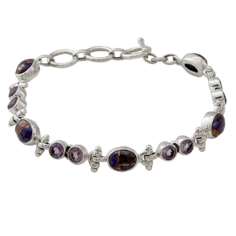 women geometric bangles and bracelets -NOVICA Handmade Sterling Silver 'Purple Song' Amethyst Turquoise Bracelet (India)