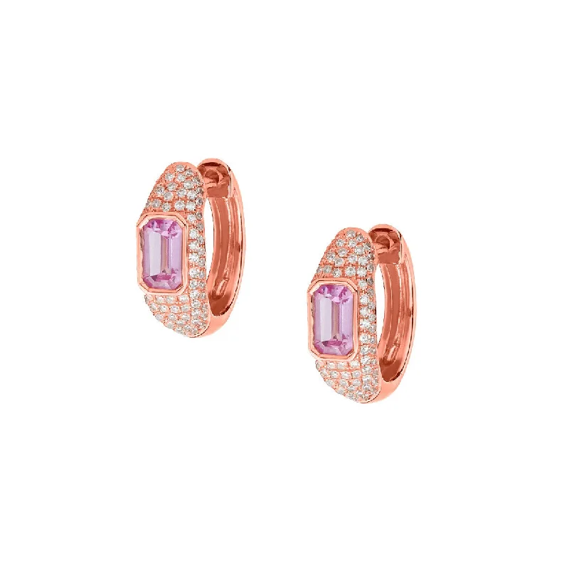 women cuff earrings -PINK SAPPHIRE & DIAMOND HUGGIE EARRINGS