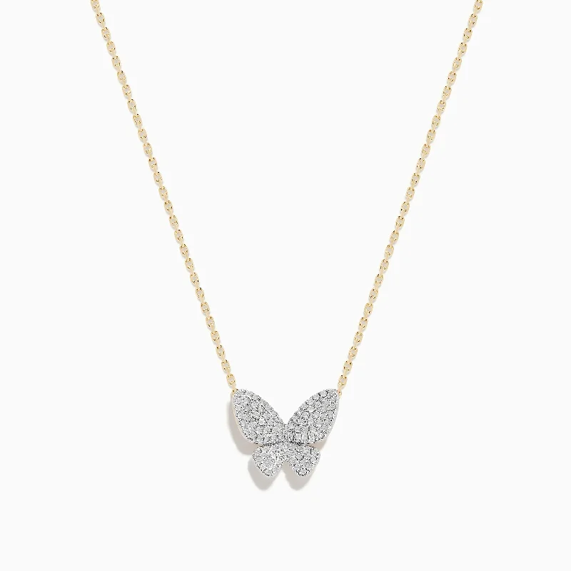 women multi-strand necklaces -Nature 14K Yellow Gold Diamond Butterfly Necklace