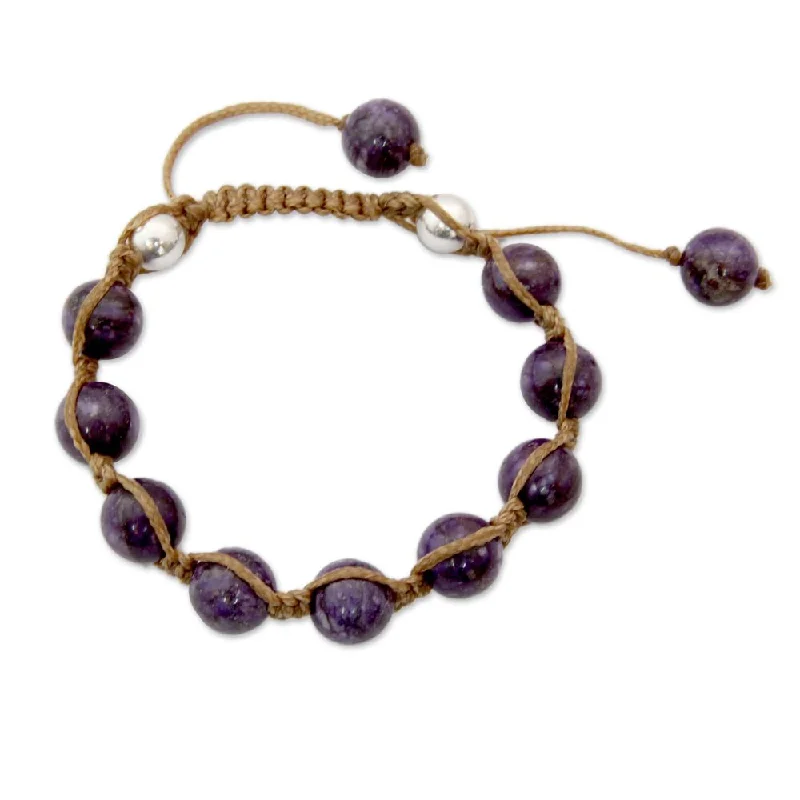 women boho bangles and bracelets -Handmade Charoite Shambhala-Style Bracelet, 'Move Toward Bliss' (India)