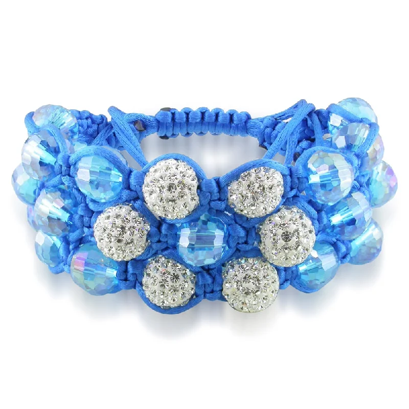 women braided bangles and bracelets -Miadora Blue Crystal and White Cubic Zirconia Macrame Bracelet