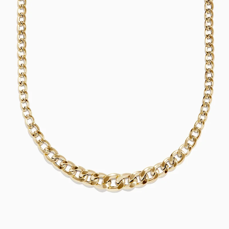 women floral necklace designs -14K Yellow Gold Hollow Graduated Curb Chain Necklace 18"